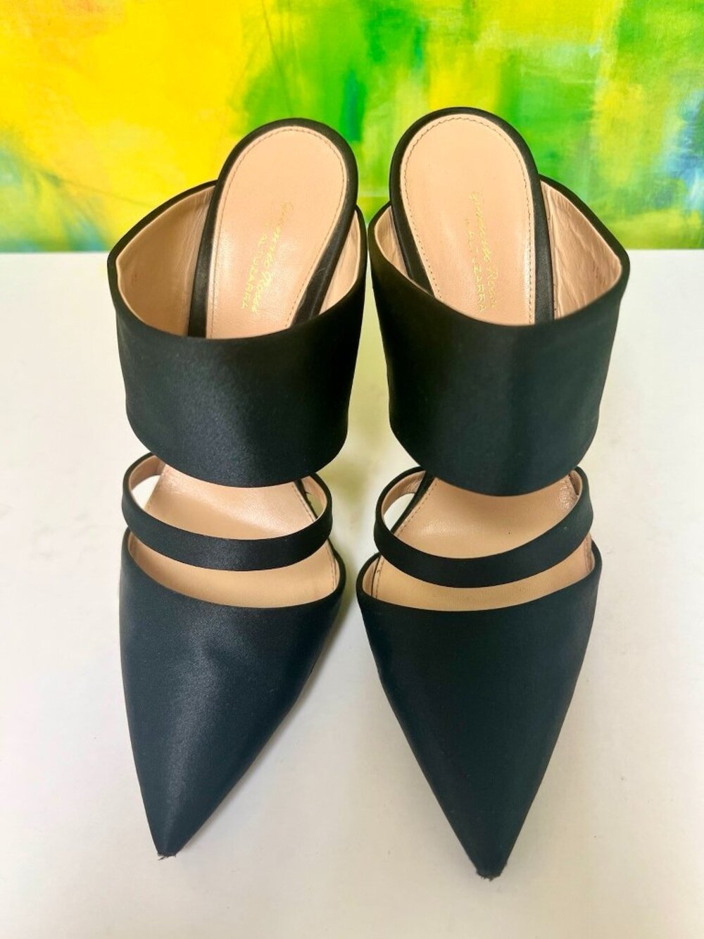 Vintage GIANVITO ROSSI Rare2Find Black Strappy Satin Mules Heels 6/IT 36